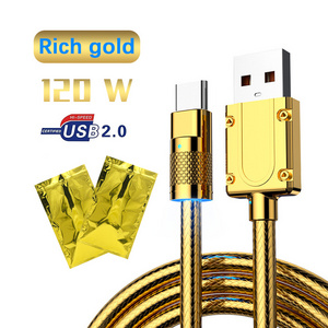 Gold Jet Data Cable 120W Super Fast Charging Geek Cable Suitable for Type C Micro Cabo