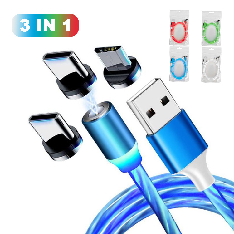 Flowing Light LED Magnetic Charging Cable Micro USB Type C Magnet USB Cable Streamer Cabo Phone Charger Cable For HUAWEI