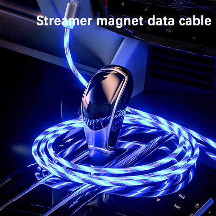 Flowing Light LED Magnetic Charging Cable Micro USB Type C Magnet USB Cable Streamer Cabo Phone Charger Cable For HUAWEI