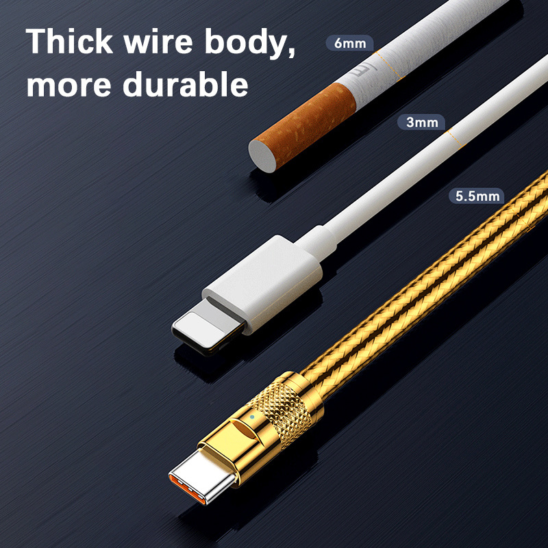 Gold Jet Data Cable 120W Super Fast Charging Geek Cable Suitable for Type C Micro Cabo