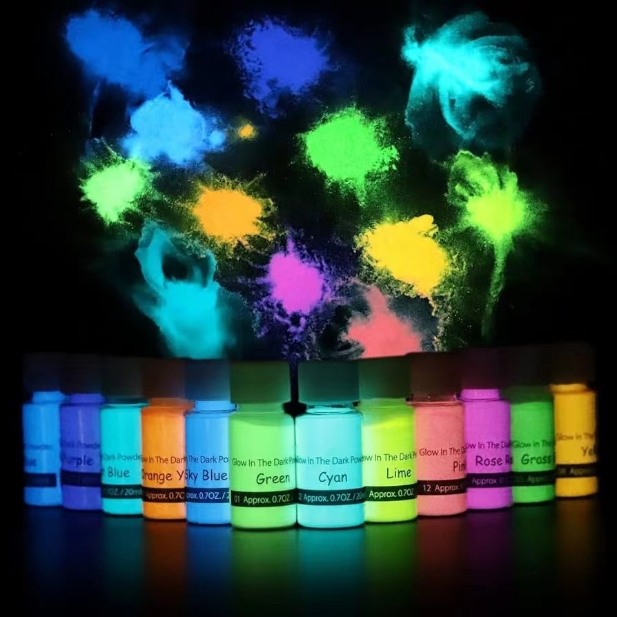 Glow in the dark powder 12 colors epoxy resin dye luminous pigment powder safe long lasting