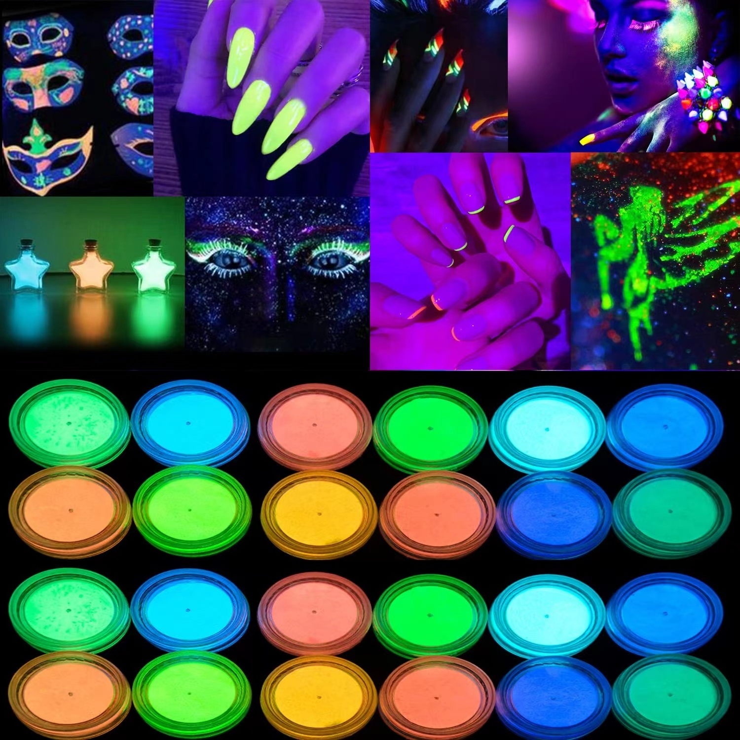 Glow in the dark powder 12 colors epoxy resin dye luminous pigment powder safe long lasting