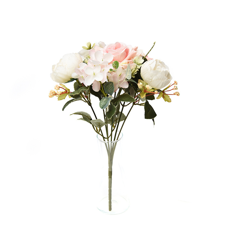 Artificial Flowers Pink White Fake Rose and Silk Peony with Green Leaves for DIY Wedding Centerpieces Bridal Bouquets Ceremony