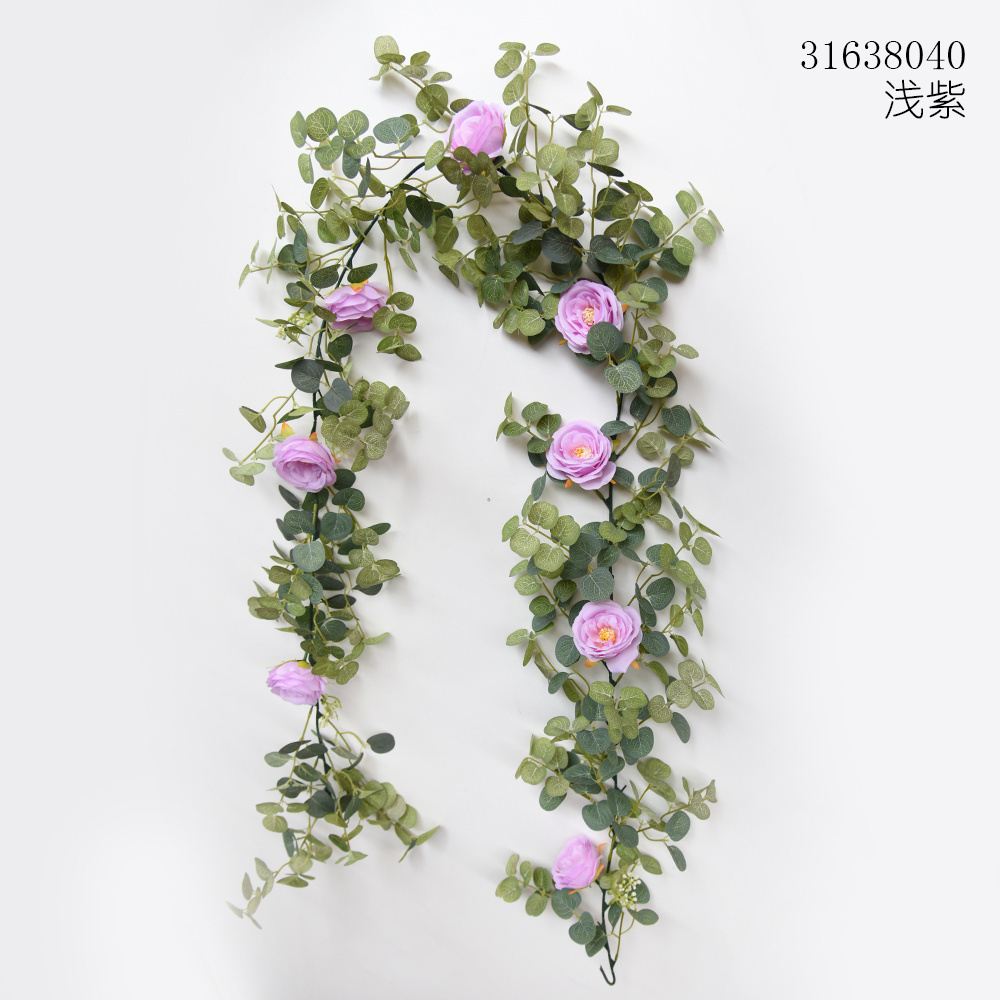 Factory wholesale  Artificial Rose Vine Silk 1.83 m money grass happy rose cane Wedding Decoration Wreath Party Hotel B