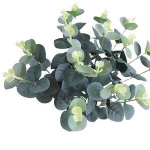 16 heads Artificial Eucalyptus bush spray Silver Dollar Eucalyptus Branches frosted Greenery for Wedding Theme Party Home Decor