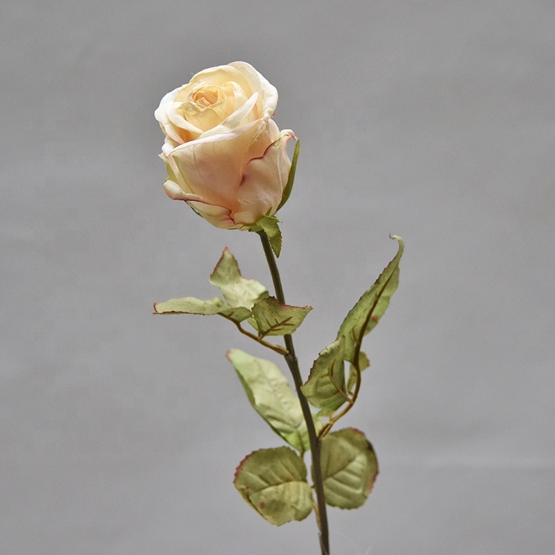 Fuyuan champagne rose silk flower stem artificial flowers high quality high simulation dried rose for wedding decor