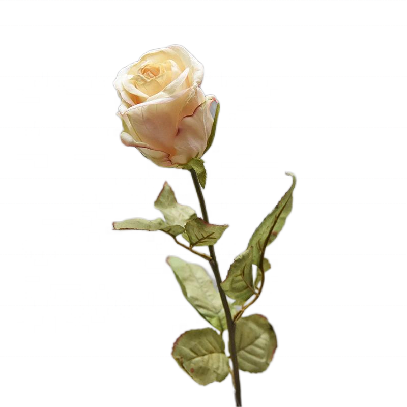 Fuyuan champagne rose silk flower stem artificial flowers high quality high simulation dried rose for wedding decor