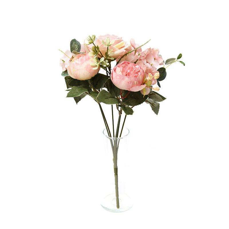 Artificial Flowers Pink White Fake Rose and Silk Peony with Green Leaves for DIY Wedding Centerpieces Bridal Bouquets Ceremony