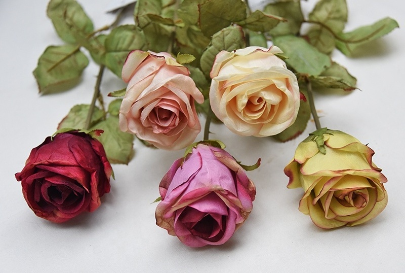 Fuyuan champagne rose silk flower stem artificial flowers high quality high simulation dried rose for wedding decor