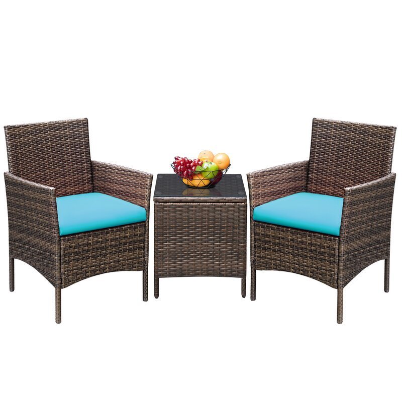 Wholesale 3 Pieces Rattan Garden Furniture Set Wicker Chairs With Table For Patio Outdoor Bistro Balcony Porch