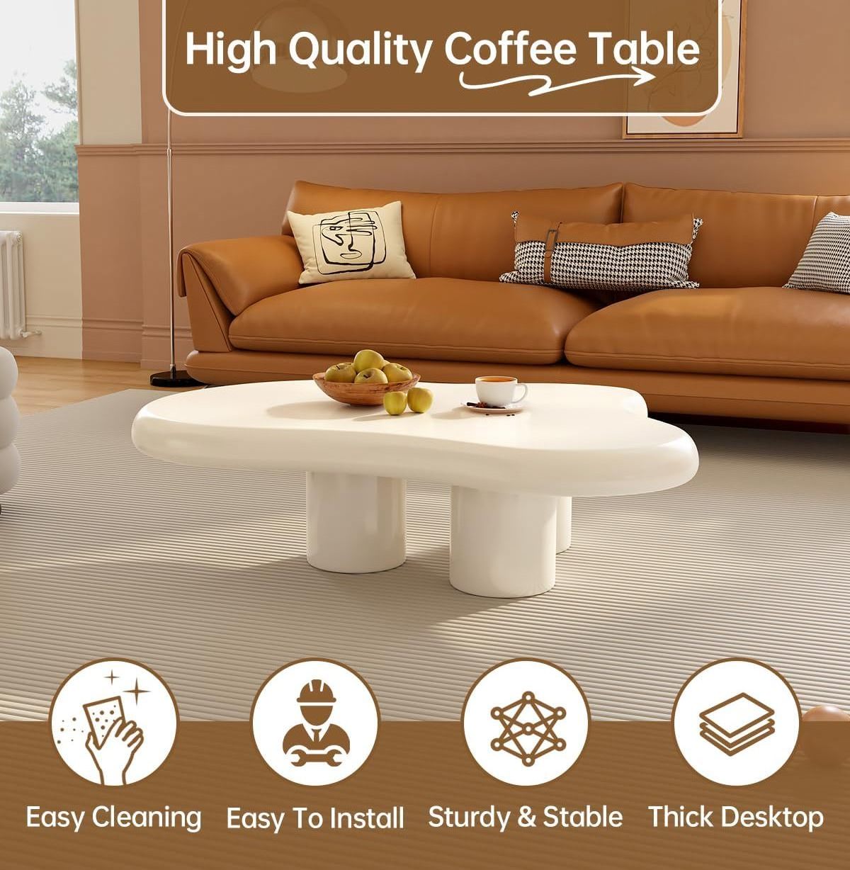 Scandinavian Furniture Living Room Center Irregular Modular MDF Wood White Cloud Coffee Table with 3 Legs