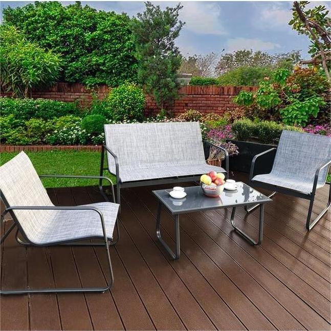 Wholesale 4pcs Outdoor Patio Furniture Garden Conversation Set 2 Seater Loveseat Armchair Glass Coffee Table