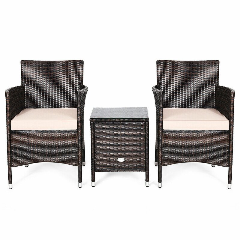 Outdoor Furniture 3 Pieces Conversation Set Wicker Rattan Chairs With Table For Garden Patio Bistro Balcony