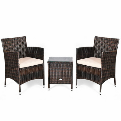 Outdoor Furniture 3 Pieces Conversation Set Wicker Rattan Chairs With Table For Garden Patio Bistro Balcony