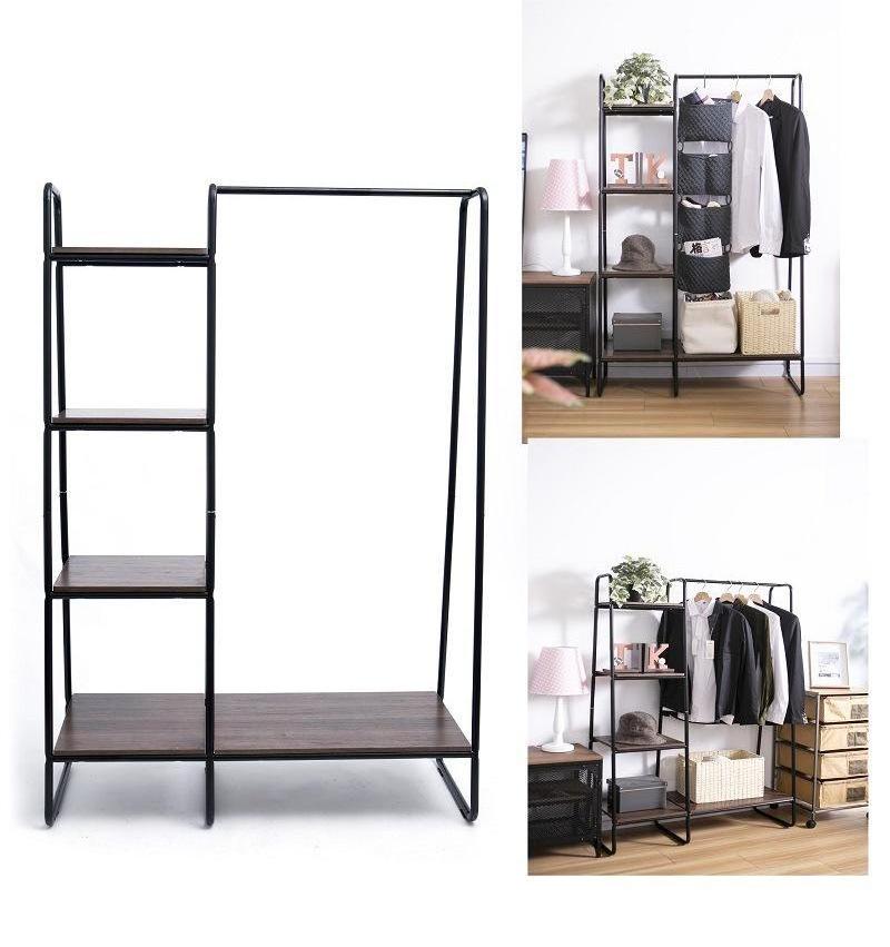 Hot Sale Free Standing Clothes Hanging Rack Metal Garment Coat Rack with 4 Tier Storage Shelves appendiabiti