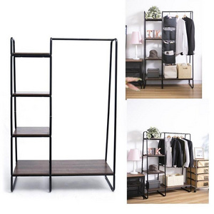 Hot Sale Free Standing Clothes Hanging Rack Metal Garment Coat Rack with 4 Tier Storage Shelves appendiabiti