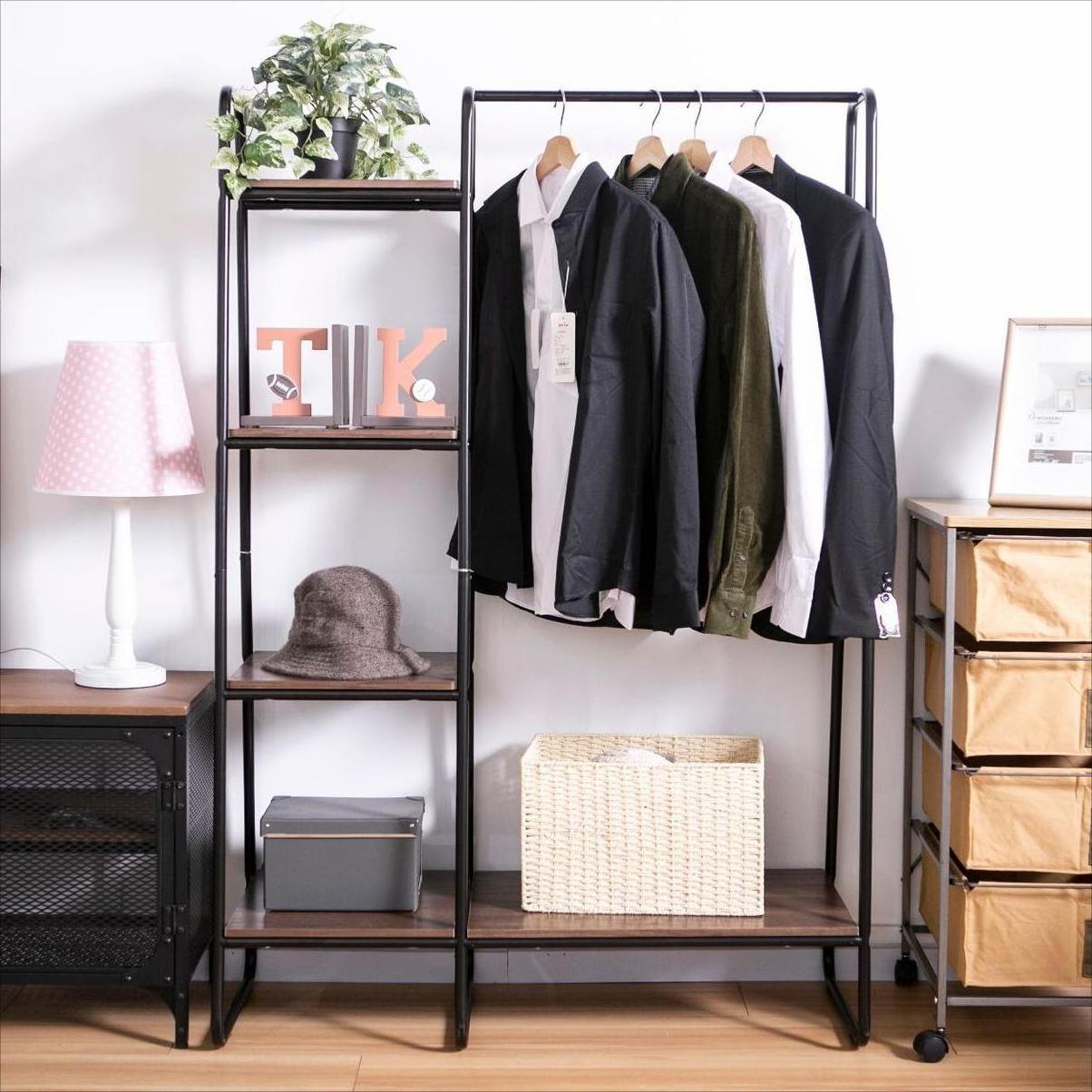 Hot Sale Free Standing Clothes Hanging Rack Metal Garment Coat Rack with 4 Tier Storage Shelves appendiabiti