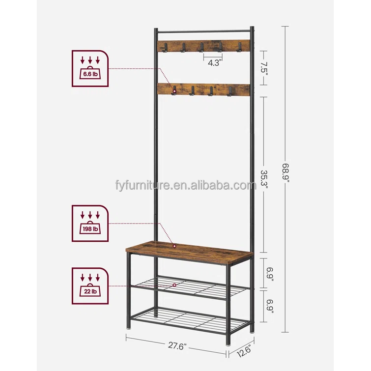 Best Sale Multifunctional Entryway Hallway Furniture Hat Clothes Hanging Stand Coat Rack with Shoe Bench