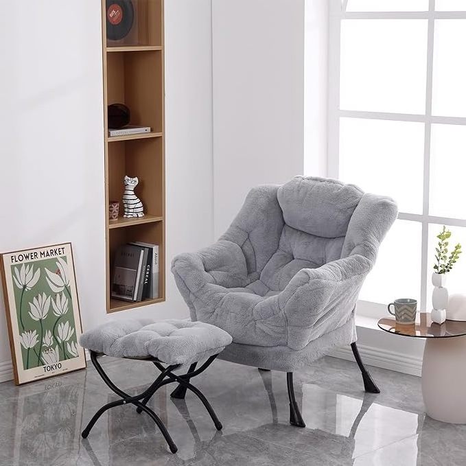 2024 Hot Sale Modern Design Grey Fabric Comfortable Lazy Cozy Sofa Chair For Living Room Bedroom