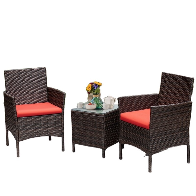 Wholesale 3 Pieces Rattan Garden Furniture Set Wicker Chairs With Table For Patio Outdoor Bistro Balcony Porch