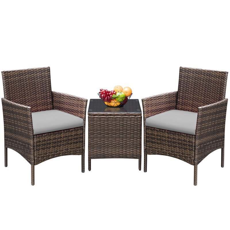 Wholesale 3 Pieces Rattan Garden Furniture Set Wicker Chairs With Table For Patio Outdoor Bistro Balcony Porch