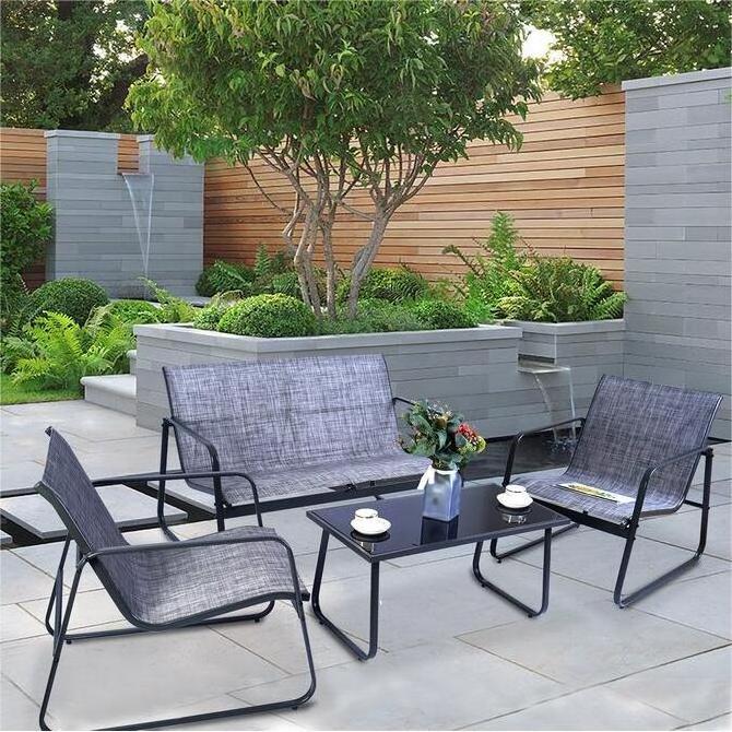 Wholesale 4pcs Outdoor Patio Furniture Garden Conversation Set 2 Seater Loveseat Armchair Glass Coffee Table