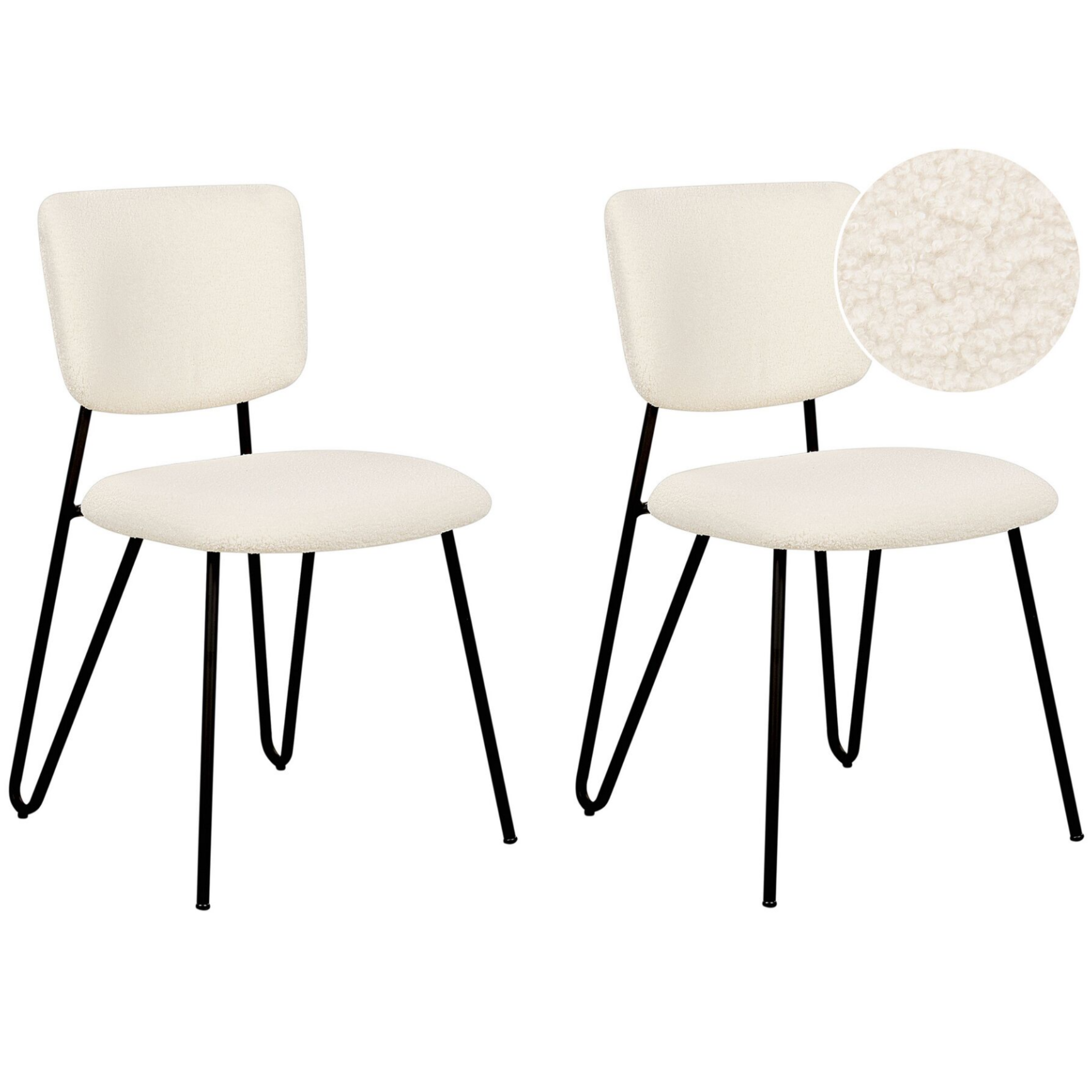 Modern Wholesale Luxury Furniture Set of 2 Upholstered Boucle Dining Chairs with Black Metal Legs