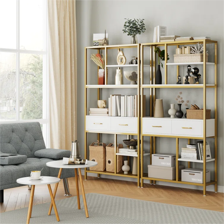 Home Living Room Office Modular Storage Shelves Modern Luxury Bookshelf Bookcase with 2 Drawers Etagere