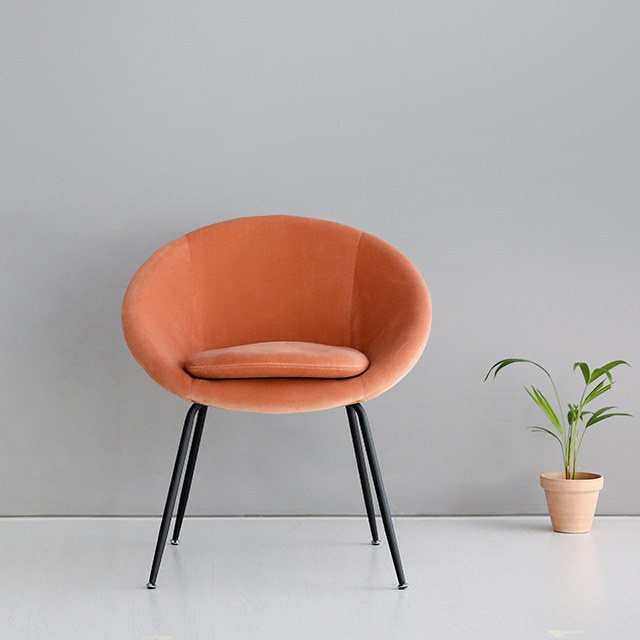 Hot Selling Modern Luxury Orange Fabric Chair with Black Legs Backrests and Arm for Living Dining Room