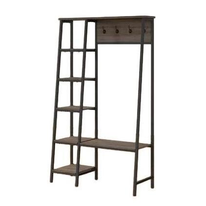 Industrial Rustic Entryway Hall Tree Clothes Storage Metal Wood Coat Rack with Bench 5 Tier Shelves 4 Hooks