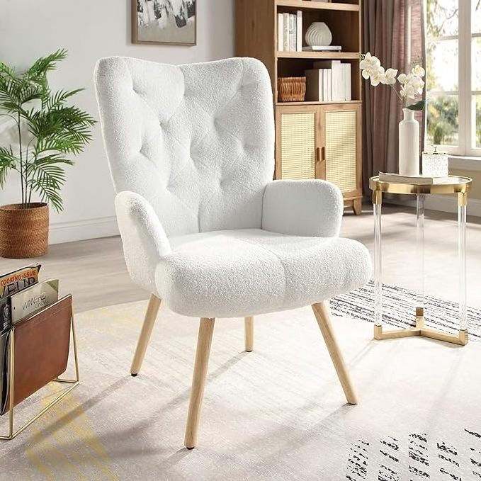 2024 Modern Comfy Wingback Accent High Back Chair with Tufted Backrest for Living Room