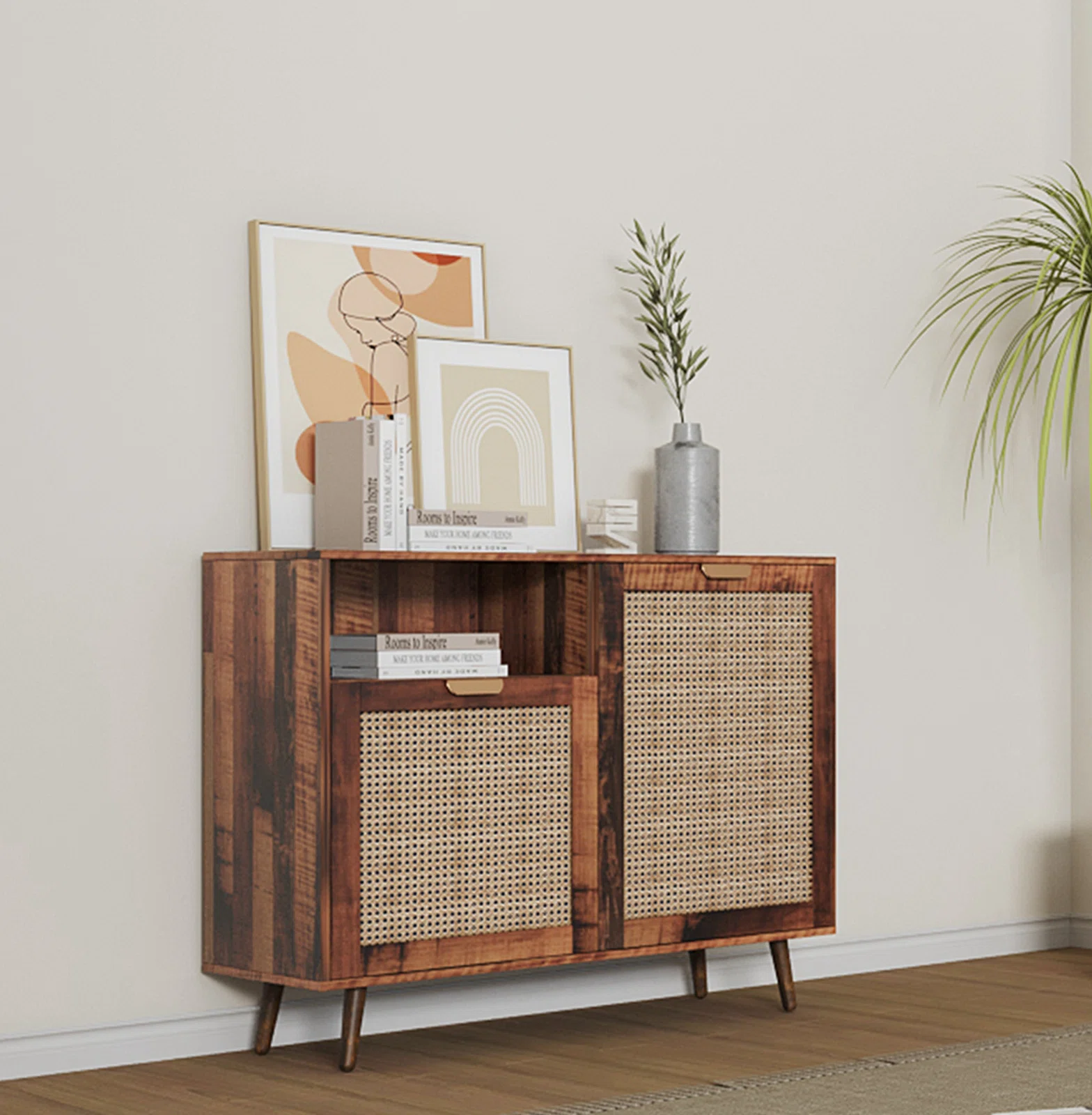 Luxury Modern Classic Wood Rattan Accent Cabinet with Storage Entrance table for Living Room Entryway