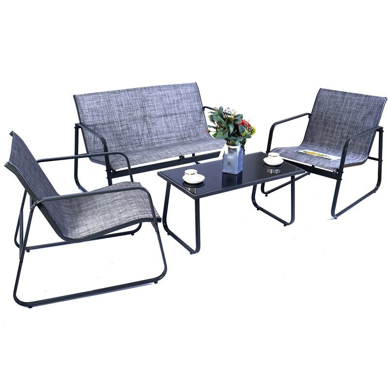 Wholesale 4pcs Outdoor Patio Furniture Garden Conversation Set 2 Seater Loveseat Armchair Glass Coffee Table