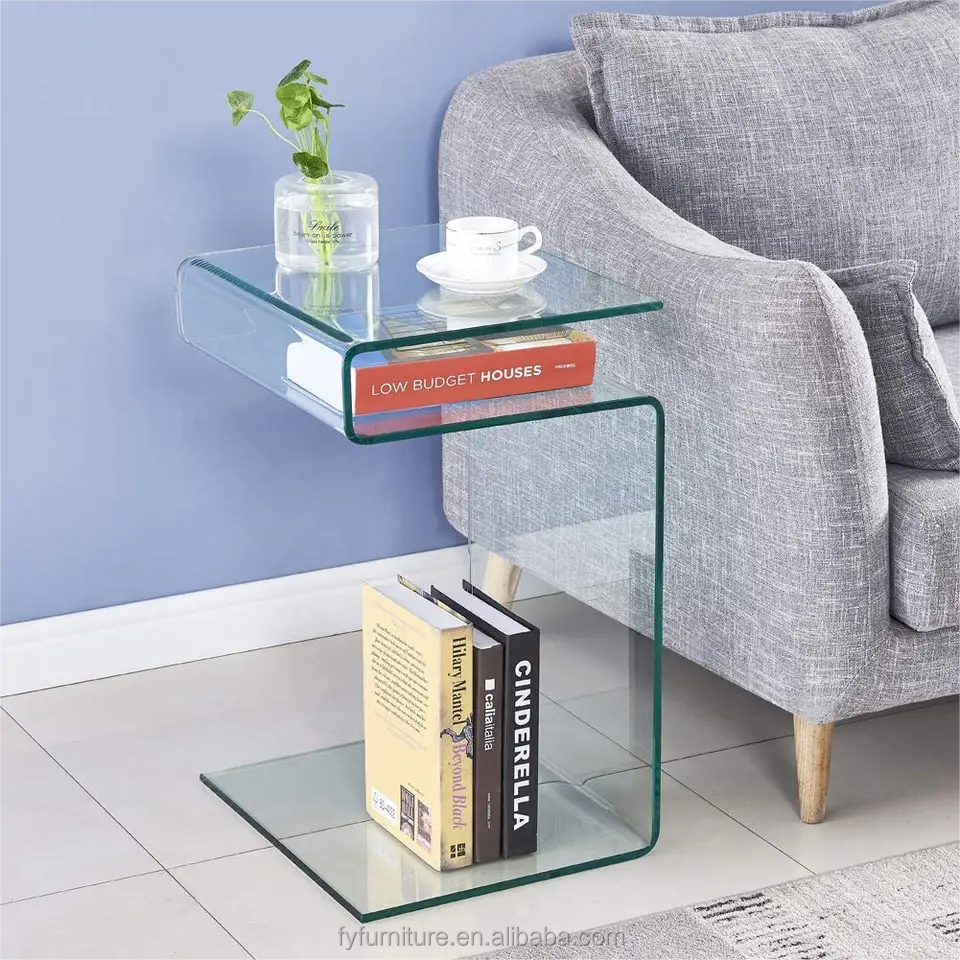 Scandinavian Modern Living Room Furniture 12mm S Shape Bent Curved Clear Tempered Glass End Table for Bedroom Sofa Side Cafe