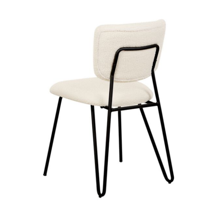 Modern Wholesale Luxury Furniture Set of 2 Upholstered Boucle Dining Chairs with Black Metal Legs