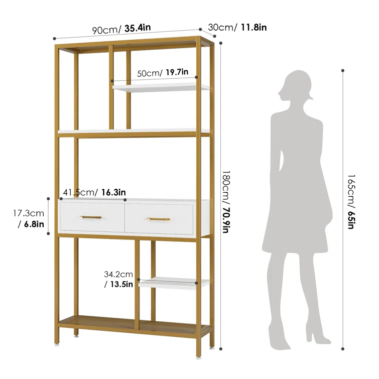 Home Living Room Office Modular Storage Shelves Modern Luxury Bookshelf Bookcase with 2 Drawers Etagere