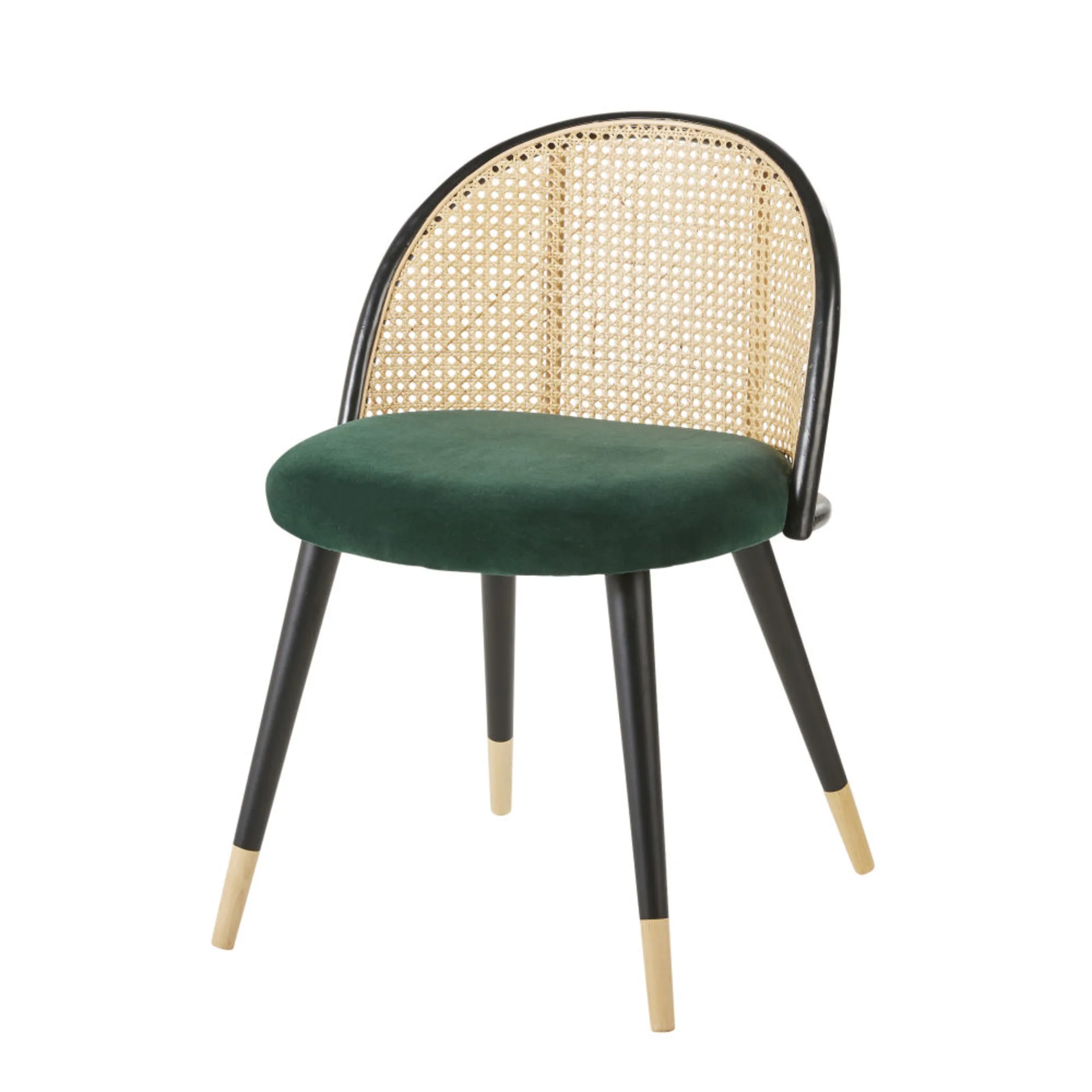 Simple fashion Green fabric upholstery chair Rattan woven backrest furniture chairs with metal legs for dining room outdoor