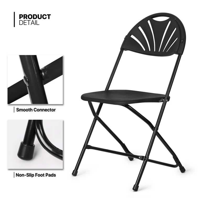 Portable Black Fan Back PP Plastic Folding Chair for Events Party Wedding Dining Outdoor Banquet Garden