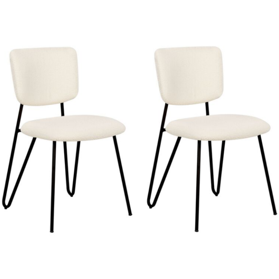 Modern Wholesale Luxury Furniture Set of 2 Upholstered Boucle Dining Chairs with Black Metal Legs