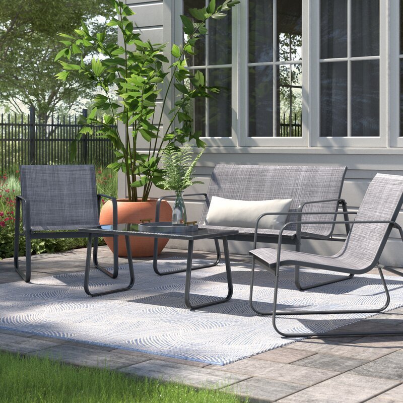 Wholesale 4pcs Outdoor Patio Furniture Garden Conversation Set 2 Seater Loveseat Armchair Glass Coffee Table