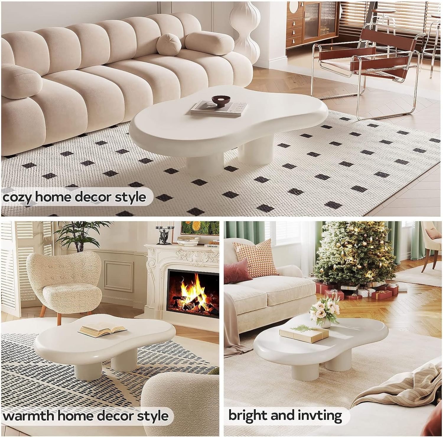 Scandinavian Furniture Living Room Center Irregular Modular MDF Wood White Cloud Coffee Table with 3 Legs