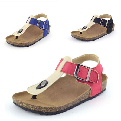 Faux Leather Toe Post Buckle Real Suede Comfort Insole Slip On Cork Effect Chunky Soles Flip Flops Summer Sandals Women