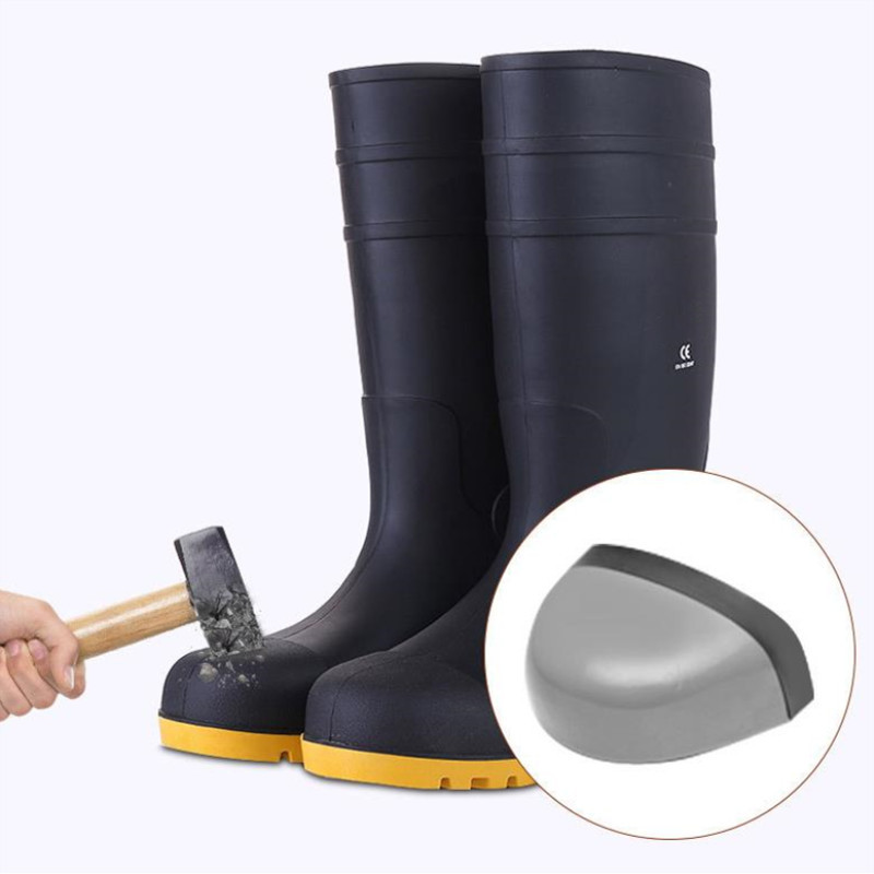 Men CE Standard OEM Anti-slip PVC Safety Steel Toe Rain Boots