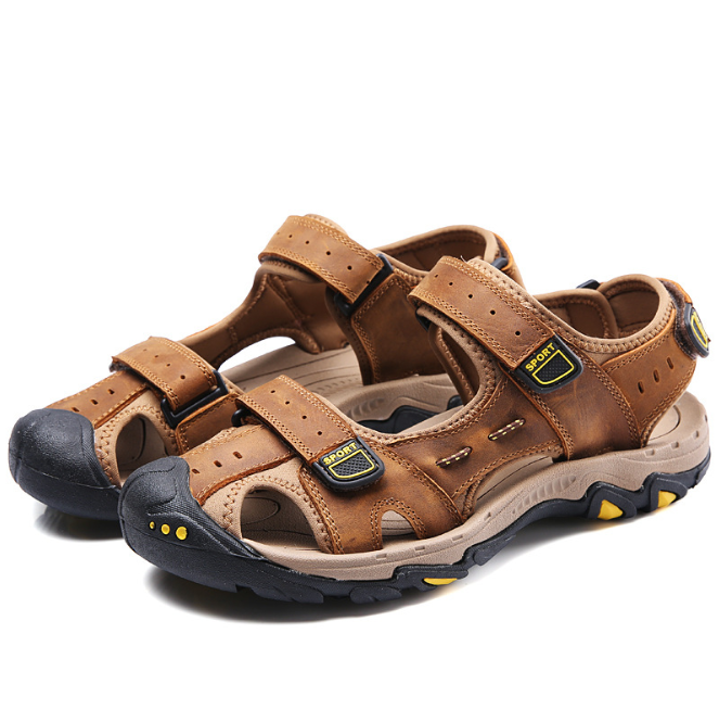 Saltwater Slip On Leather Simple Design Stock Bulk Brown Men Sandals