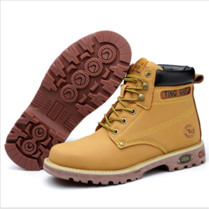 Hot selling fashion fiber leather puncture proof slip proof yellow cowhide half height  boots durable safety shoes