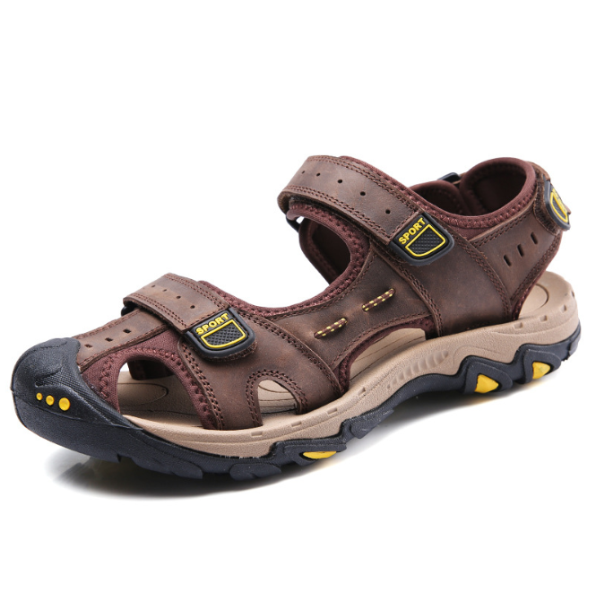 Saltwater Slip On Leather Simple Design Stock Bulk Brown Men Sandals