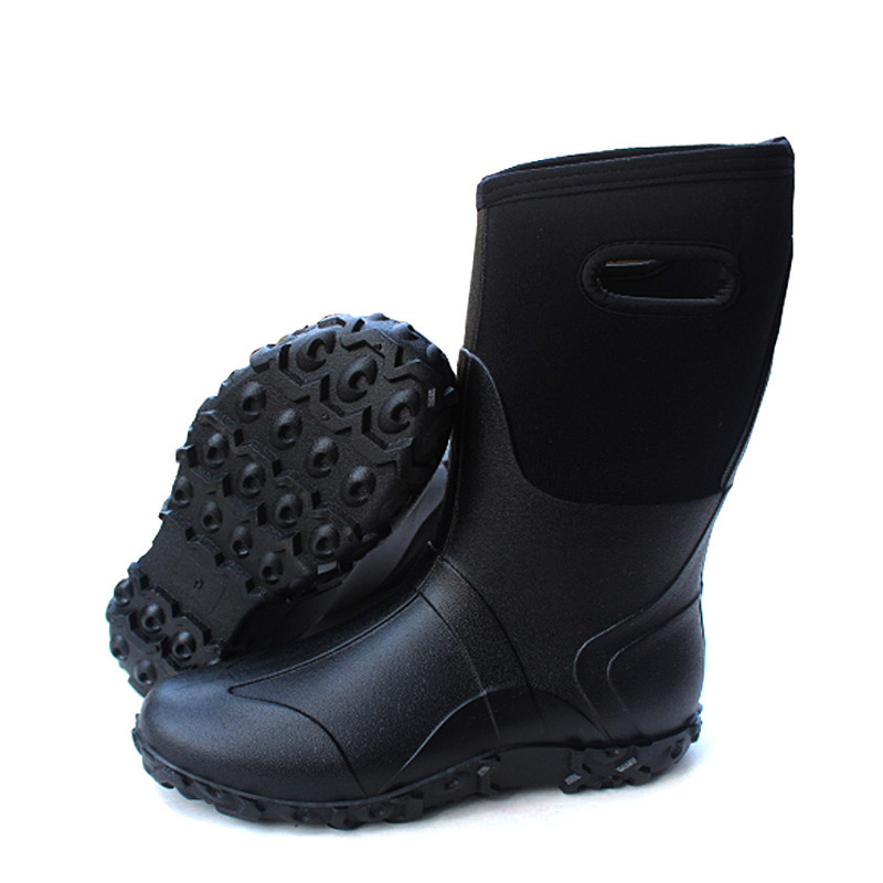 High quality rubber foamed inner neoprene men's fishing boots Rain boots slip resistant and durable