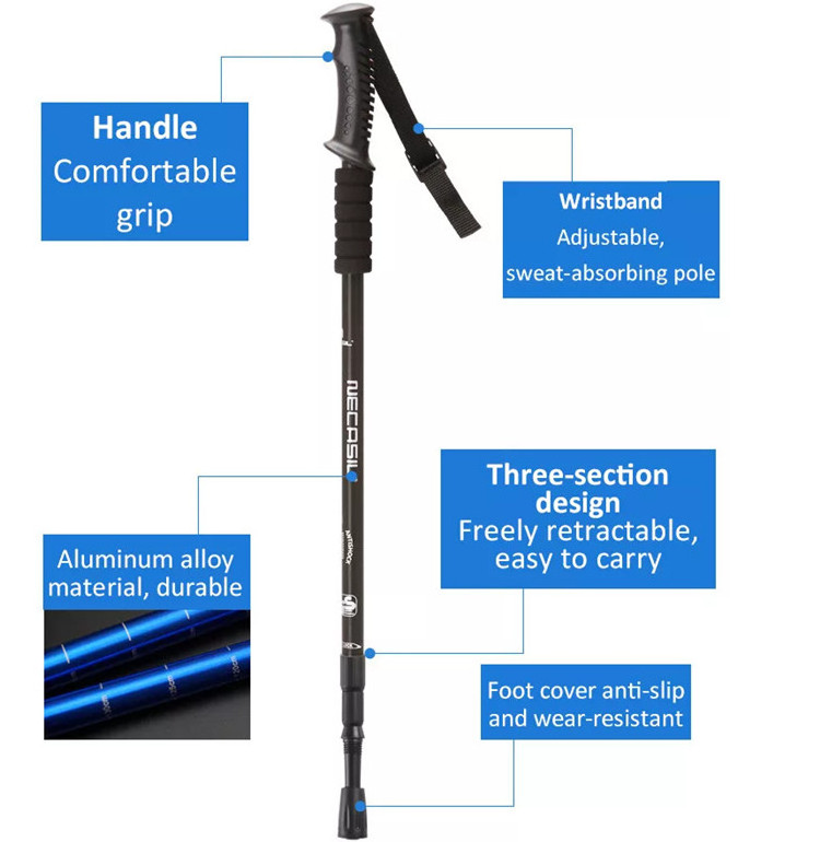 Outdoor aluminum telescopic hiking stick hiking cane for camping walking stick handles cane