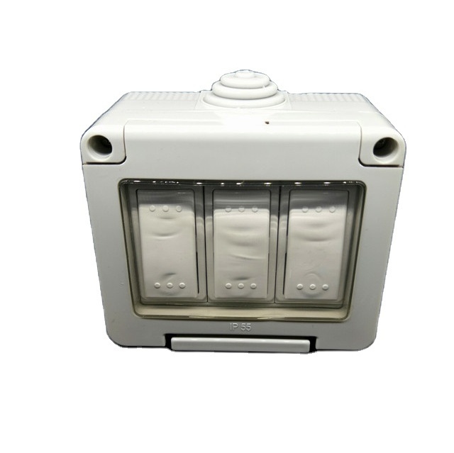 IP55 BS standard 3gang 2way 10a current  ABS waterproof wall switch socket