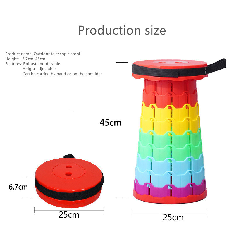 Outdoor Plastic Portable Collapsible Stool Round Retractable Folding Stool